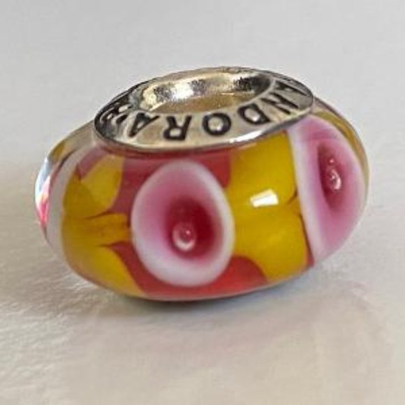 PANDORA Silver 925 ALE Murano Glass Screw Core Pink, Yellow, Red  Flower Blossom - Picture 5 of 8